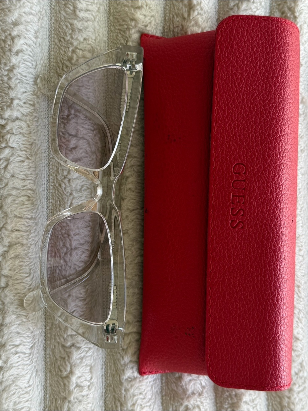 GUESS Clear Frame Women's Glasses with Red Case